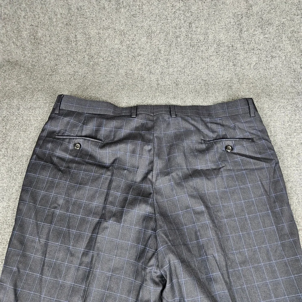 Vitali Mens Navy Windowpane Plaid Dress Pants Flat Front M3071-NP Size 43x29